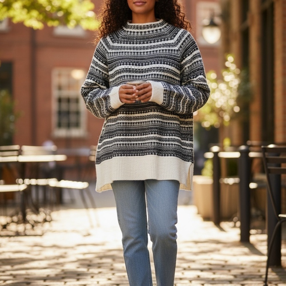 Talbots Black and White Patterned Turtleneck Sweater - Picture 2 of 5